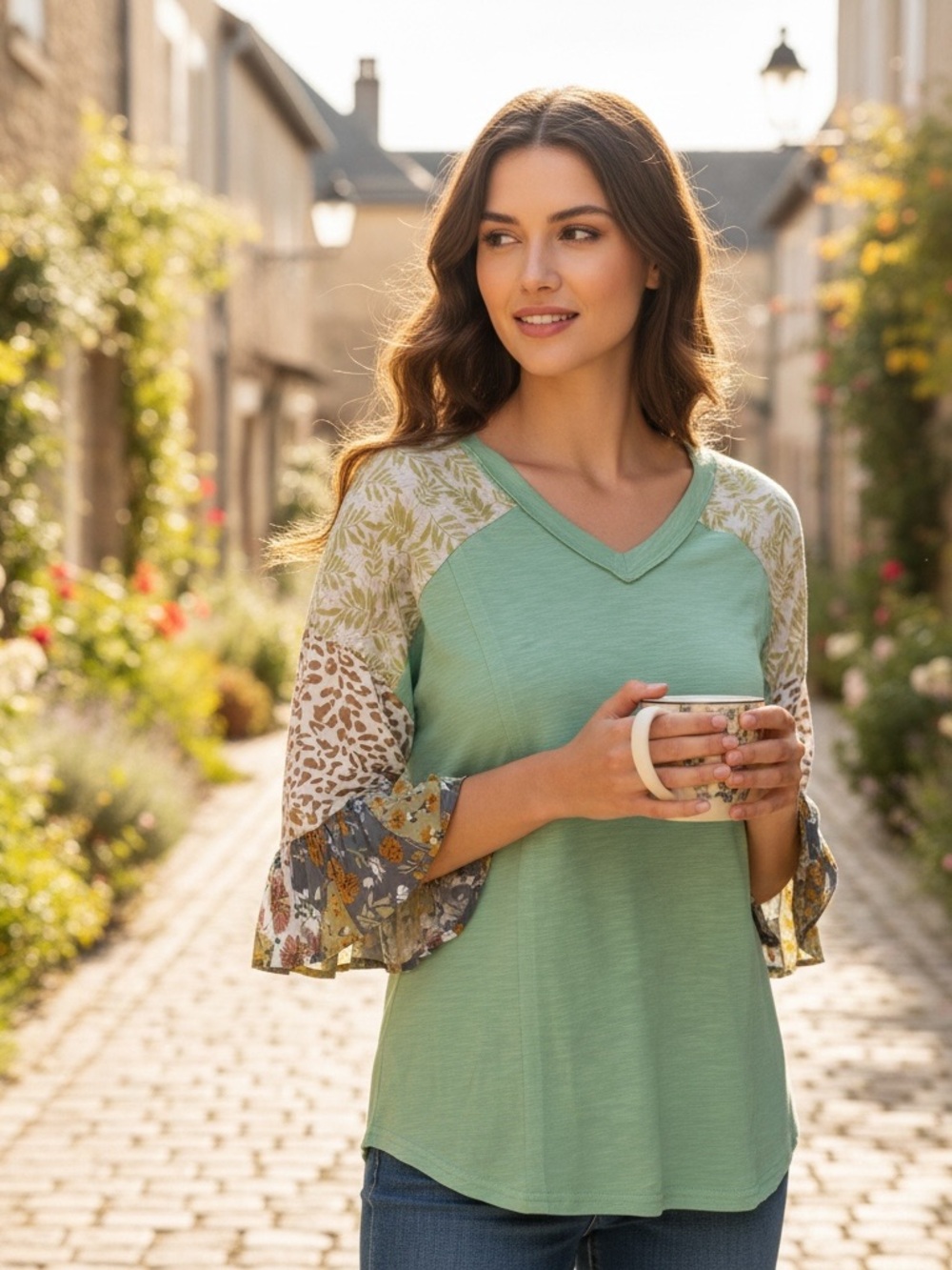 GiGiO USA mixed-media boho blouse